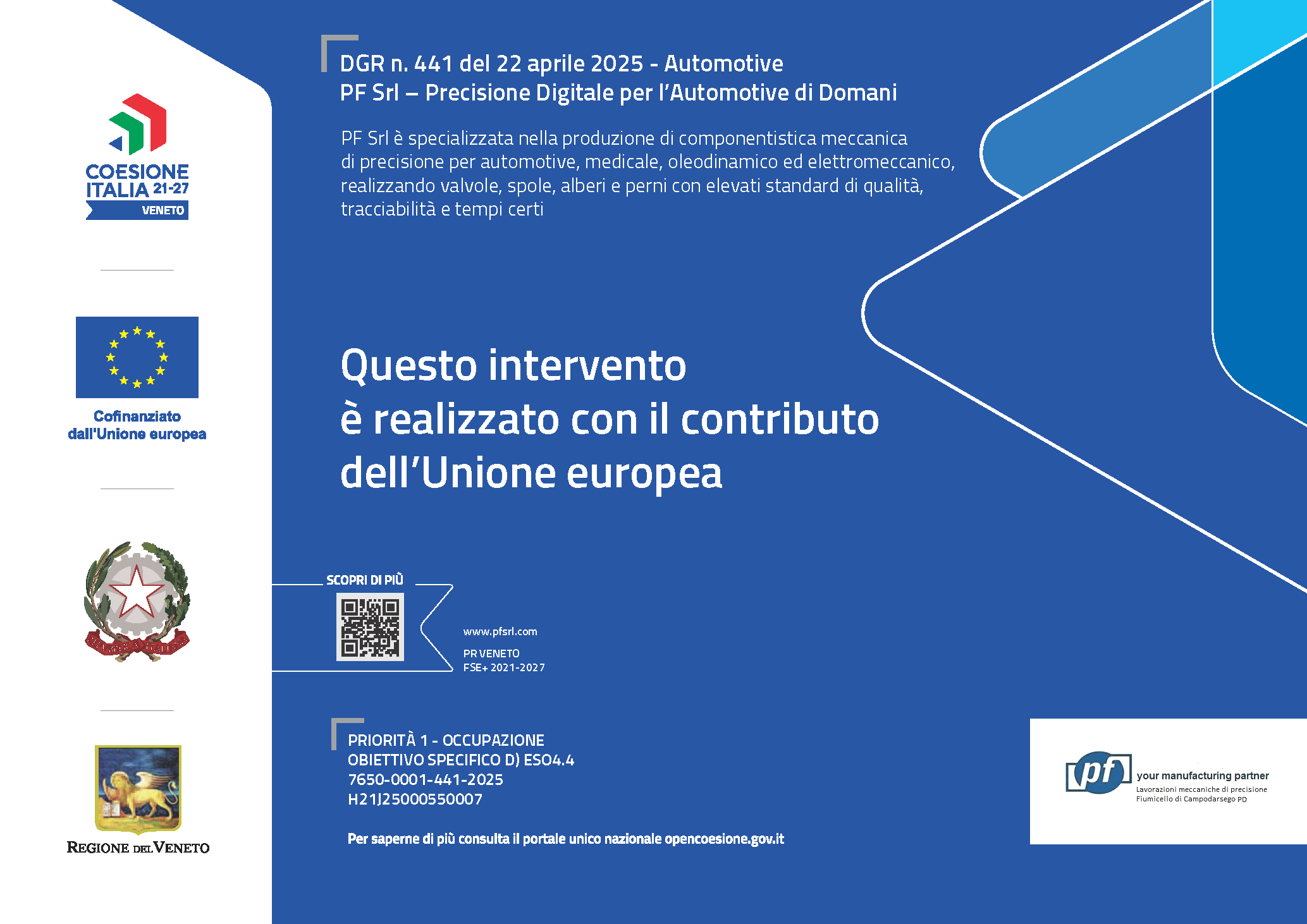 Locandina PR Veneto FSE+: PF Srl – Precisione digitale per l’Automotive di domani